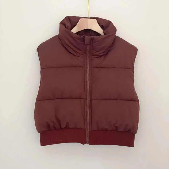 Women's Cropped Puffer Vest with Stand Collar | Sleeveless