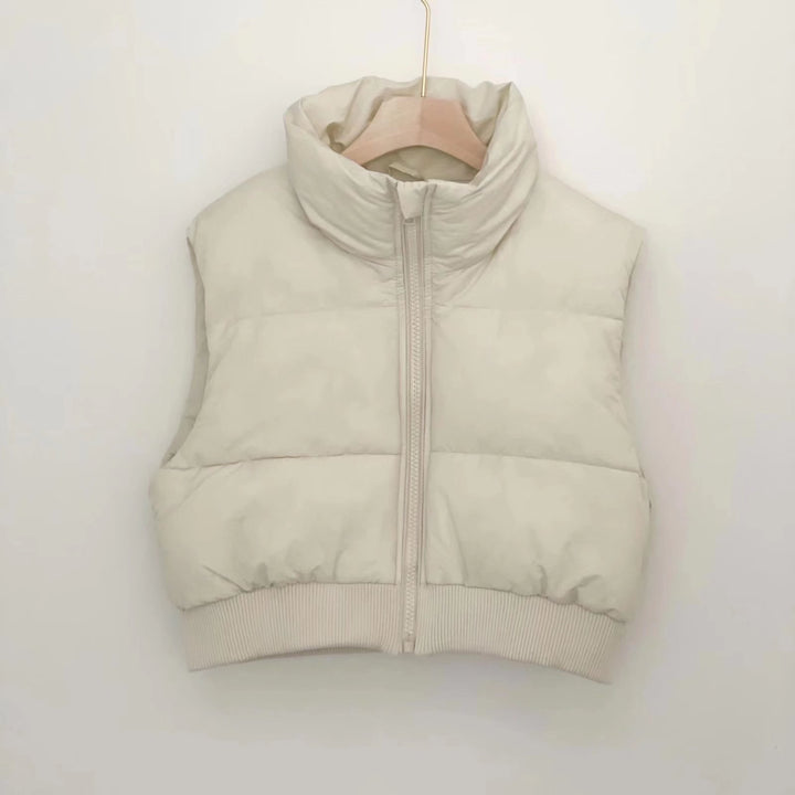 Women's Cropped Puffer Vest with Stand Collar | Sleeveless