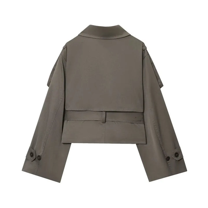 Women's Cropped Trench Coat with Belted Waist | Collar