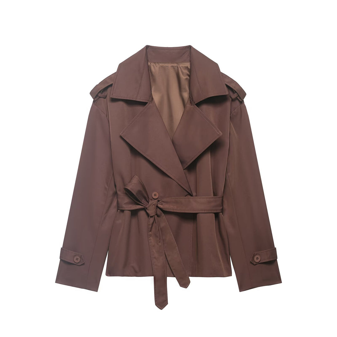Women's Cropped Trench Coat with Belted Waist | Lapel
