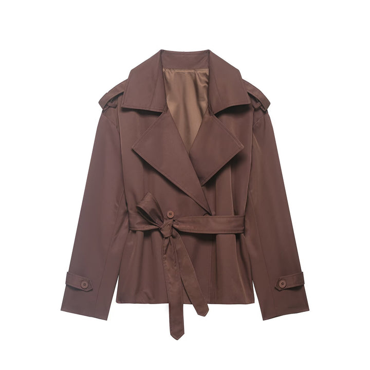 Women's Cropped Trench Coat with Belted Waist | Lapel