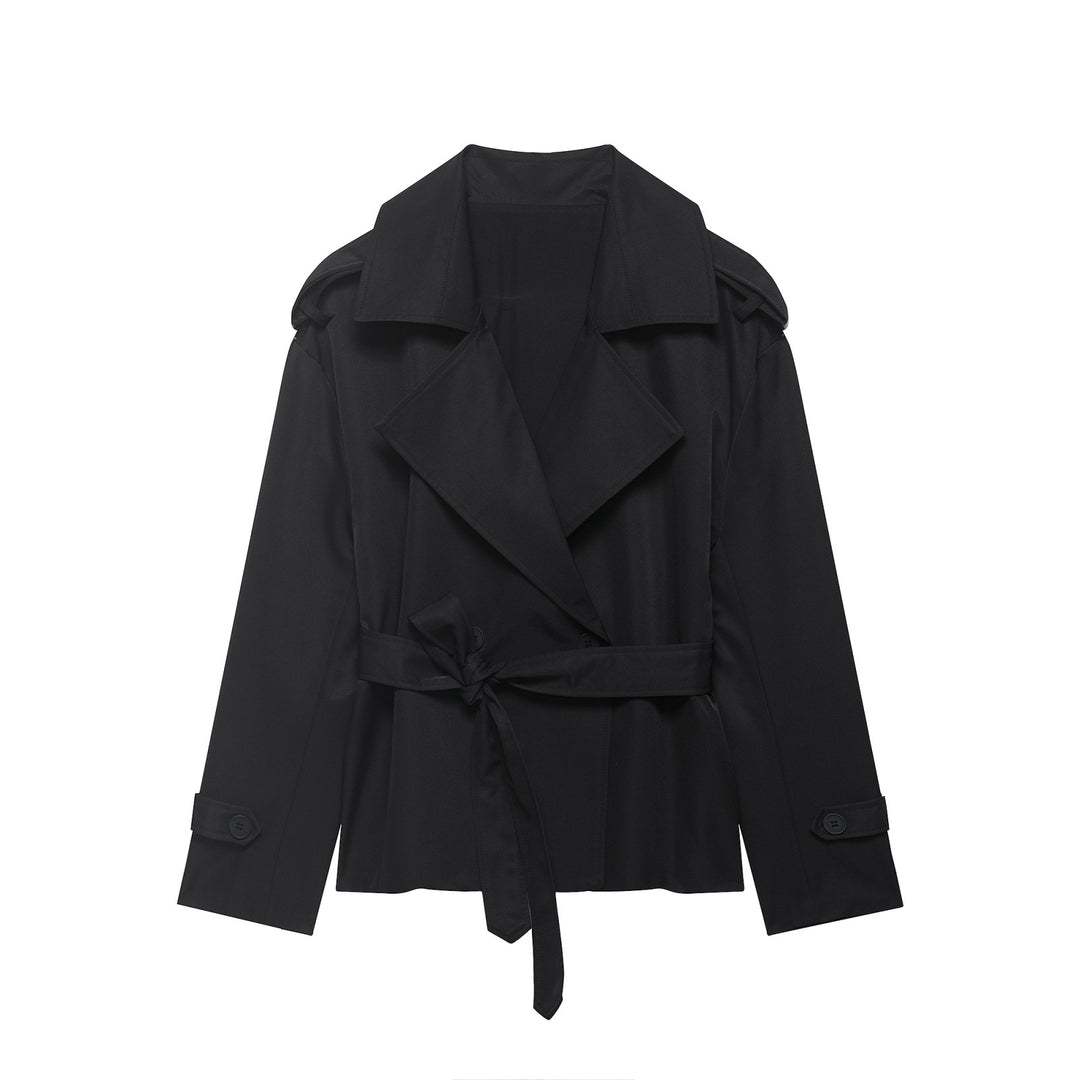 Women's Cropped Trench Coat with Belted Waist | Lapel