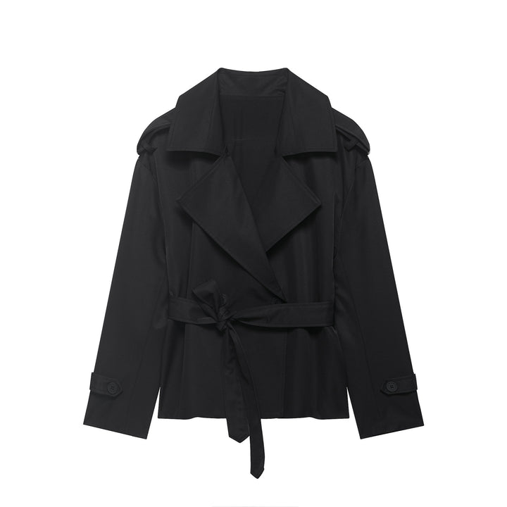 Women's Cropped Trench Coat with Belted Waist | Lapel