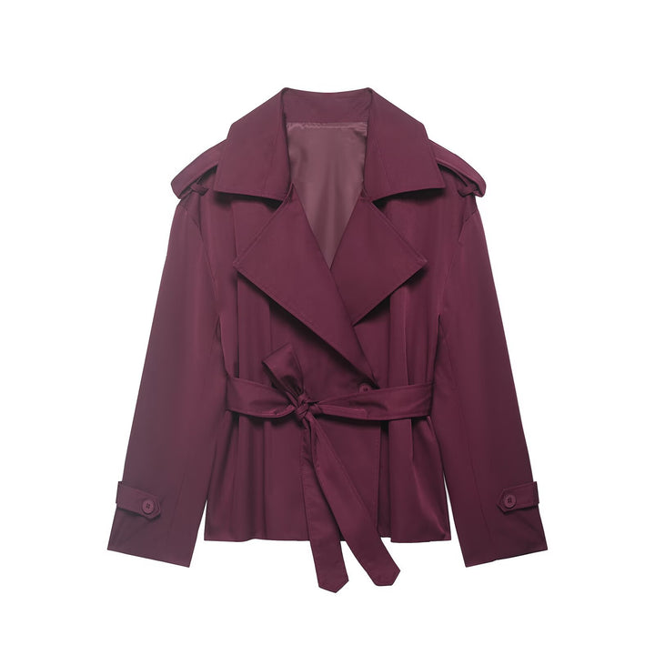Women's Cropped Trench Coat with Belted Waist | Lapel