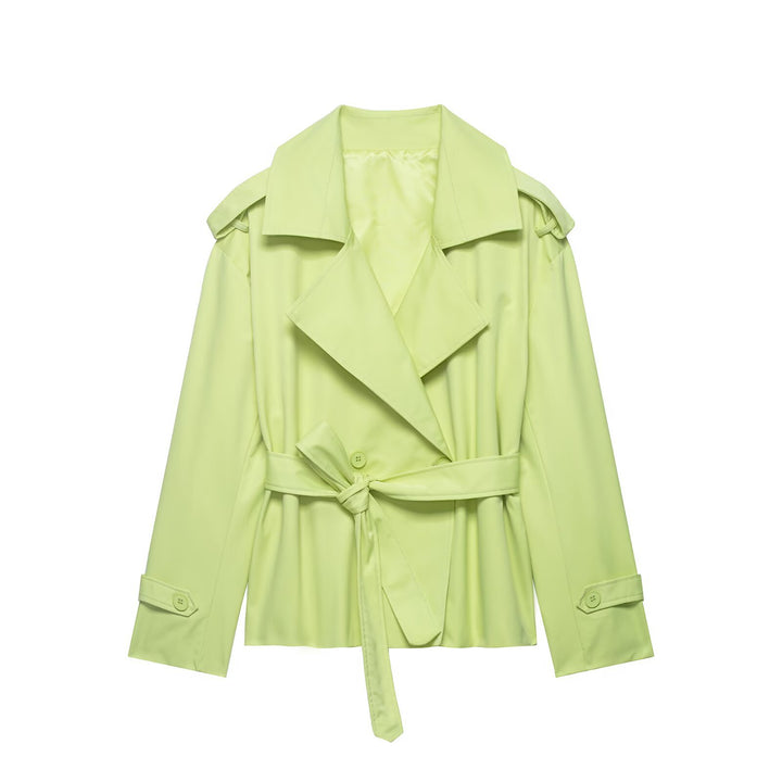 Women's Cropped Trench Coat with Belted Waist | Lapel