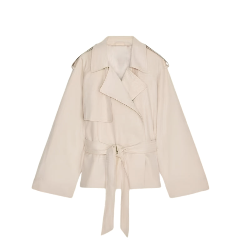 Women's Cropped Trench Coat with Belted Waist | Lapel