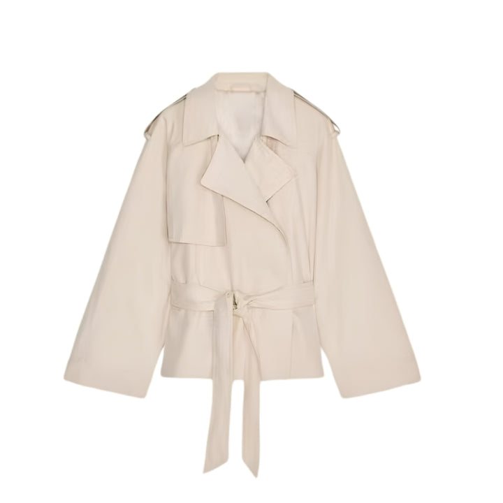 Women's Cropped Trench Coat with Belted Waist | Lapel