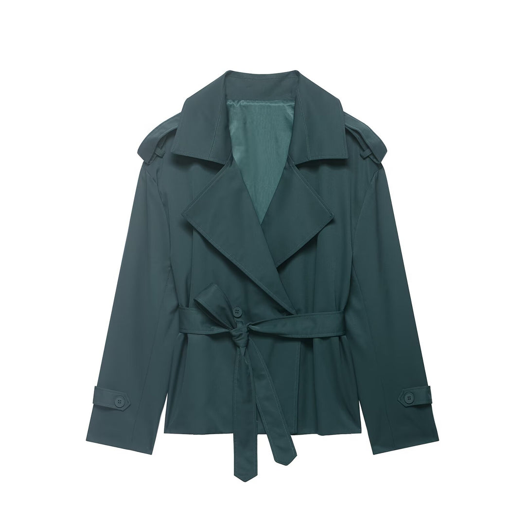 Women's Cropped Trench Coat with Belted Waist | Lapel