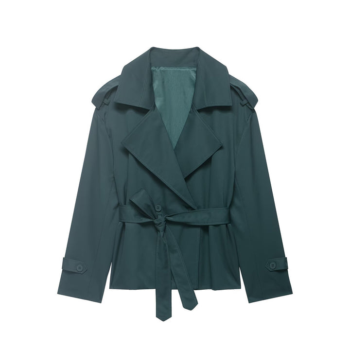 Women's Cropped Trench Coat with Belted Waist | Lapel
