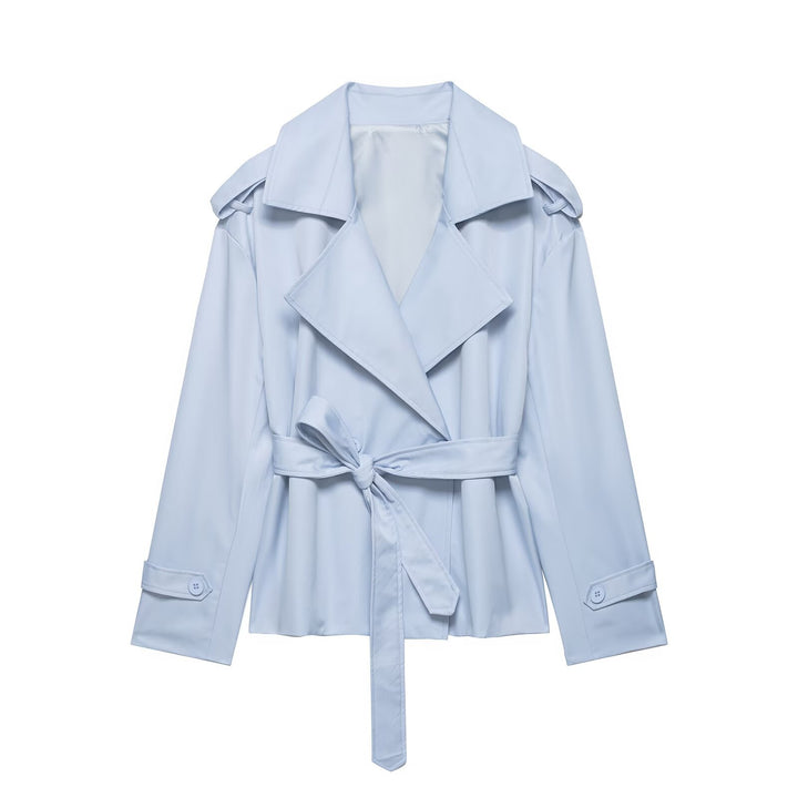 Women's Cropped Trench Coat with Belted Waist | Lapel