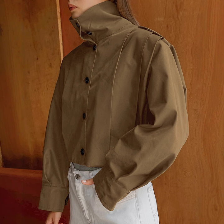 Women's Cropped Trench Coat with Button Front | Collar