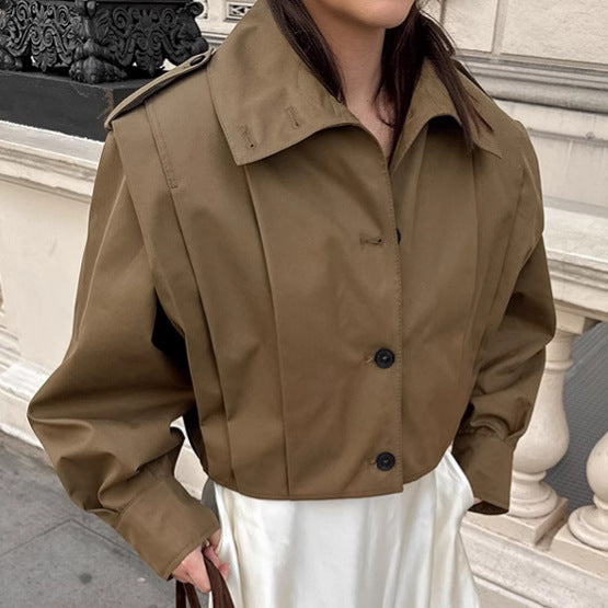 Women's Cropped Trench Coat with Button Front | Collar