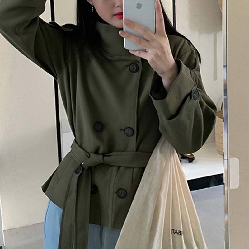 Women's Cropped Trench Coat with Double-Breasted | Belted