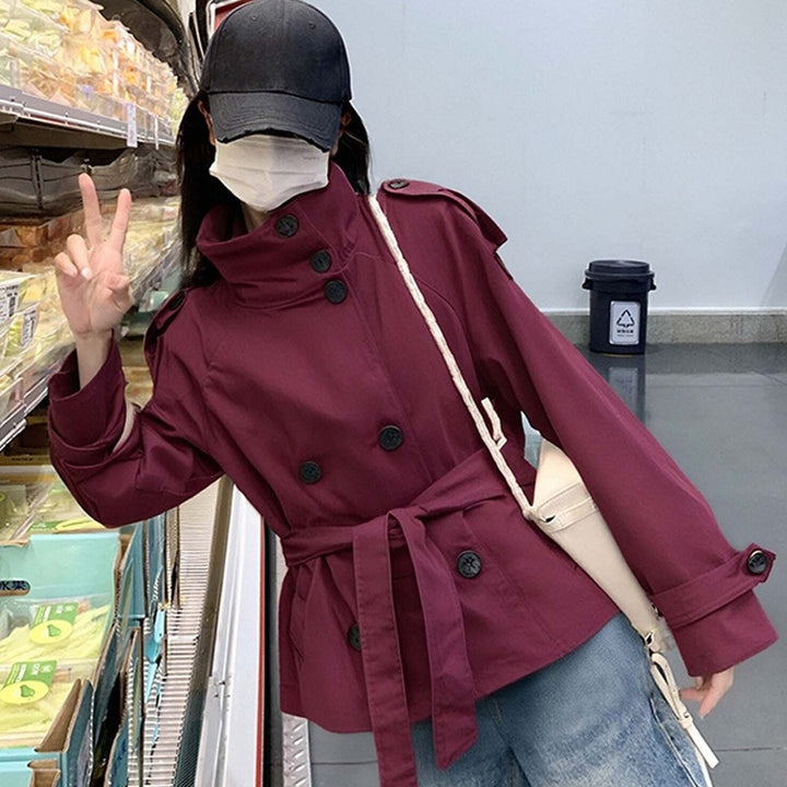 Women's Cropped Trench Coat with Double-Breasted | Belted