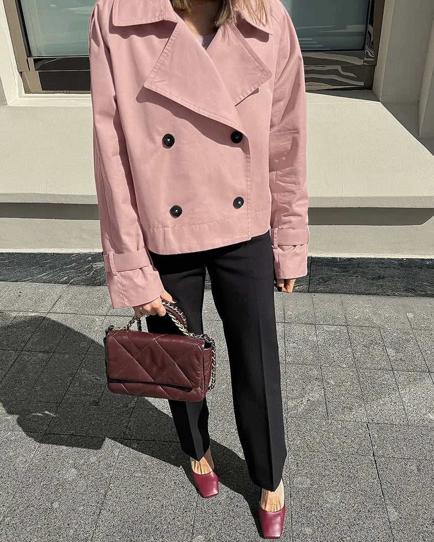 Women's Cropped Trench Coat with Double Breasted | Lapel