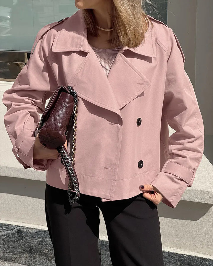 Women's Cropped Trench Coat with Double Breasted | Lapel