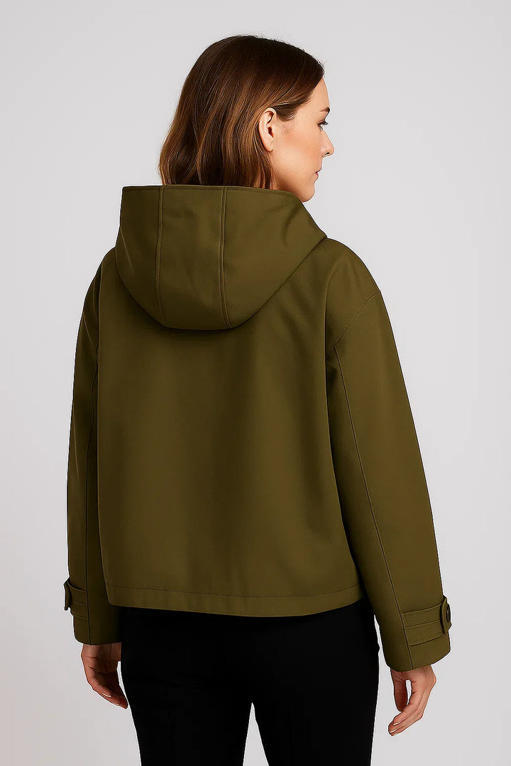 Women's Cropped Trench Coat with Hood | Button Up