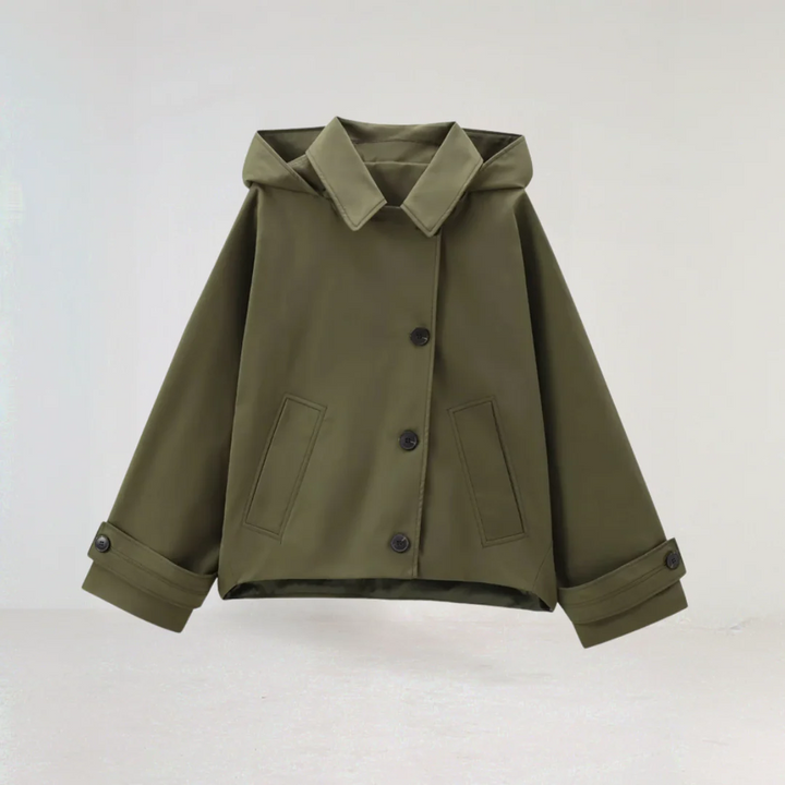 Women's Cropped Trench Coat with Hood | Button Up
