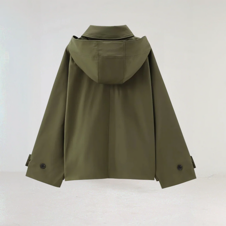 Women's Cropped Trench Coat with Hood | Button Up