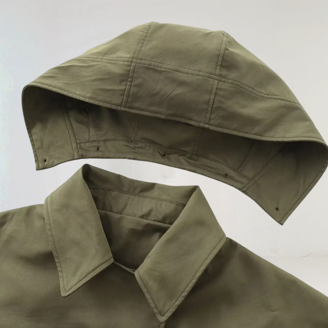 Women's Cropped Trench Coat with Hood | Button Up