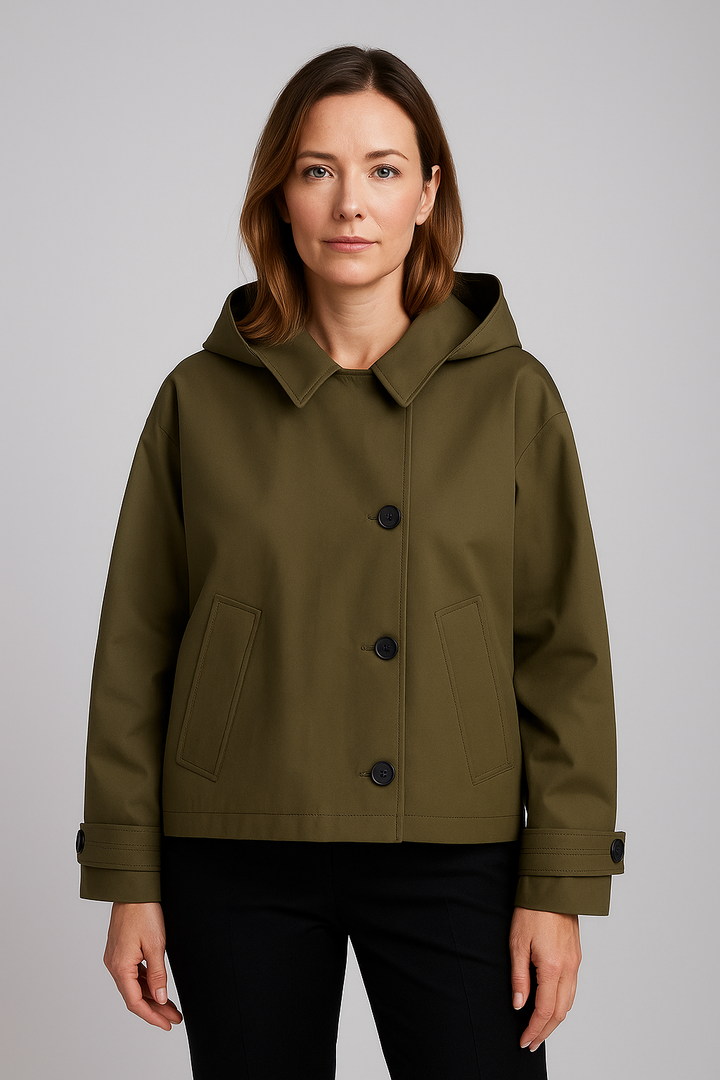 Women's Cropped Trench Coat with Hood | Button Up