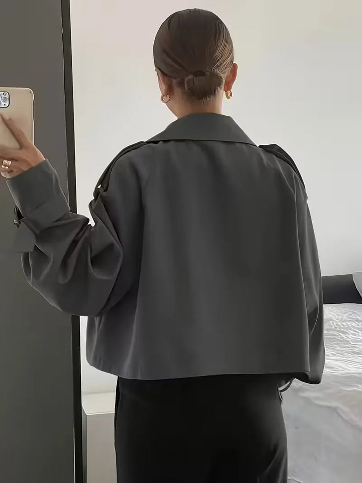 Women's Cropped Trench Coat with Lapel & Double Breasted | Oversized