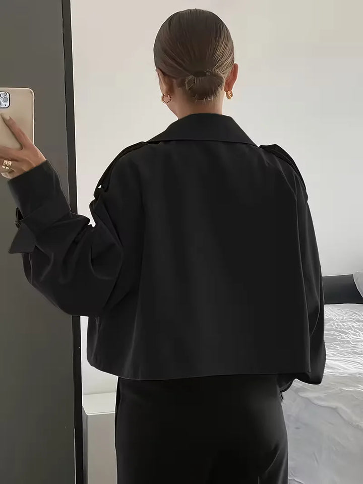 Women's Cropped Trench Coat with Lapel & Double Breasted | Oversized