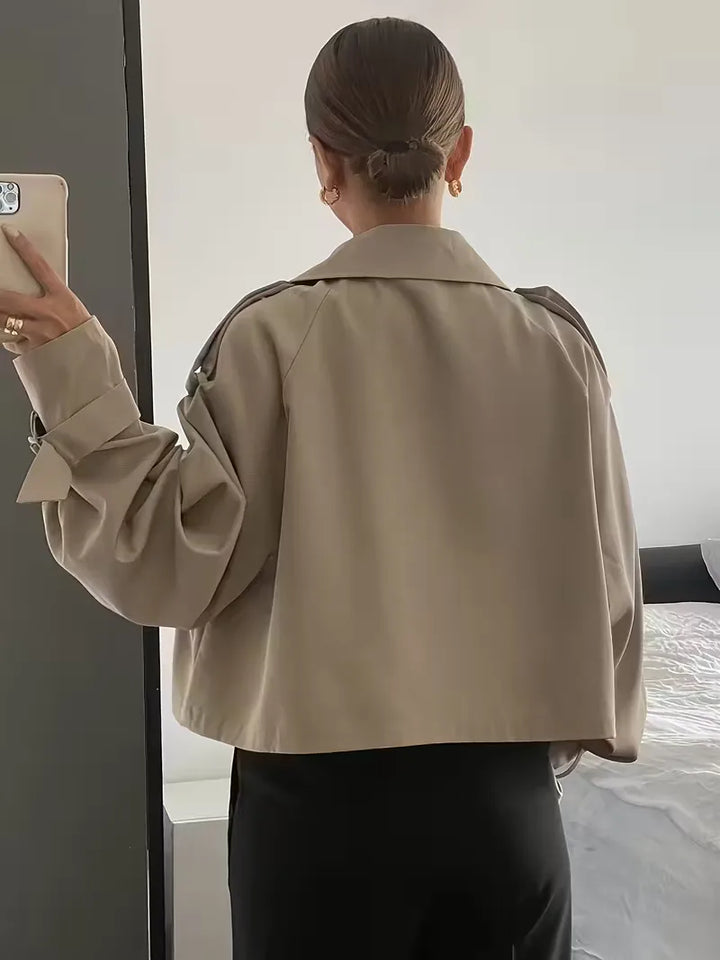 Women's Cropped Trench Coat with Lapel & Double Breasted | Oversized