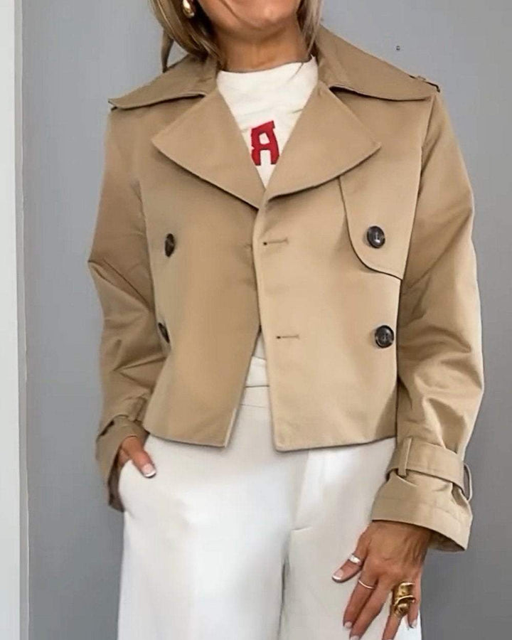 Women's Cropped Trench Coat with Lapel | Double-Breasted