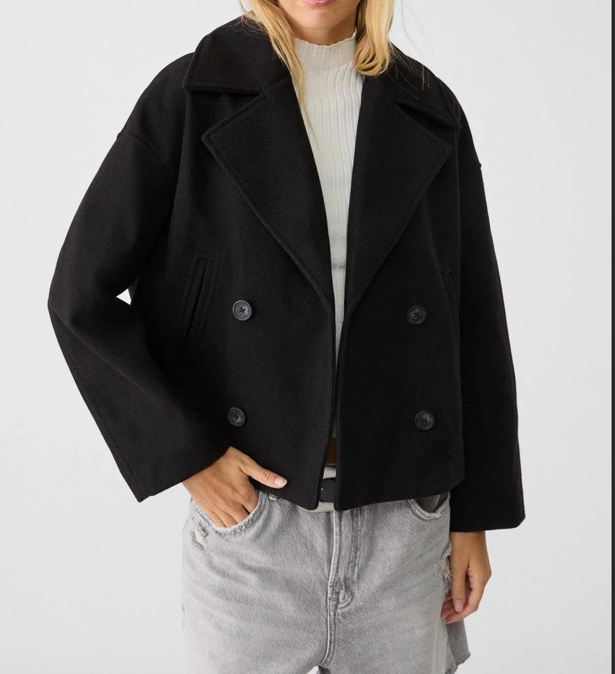 Women's Cropped Trench Coat with Notched Lapel & Buttons | Casual