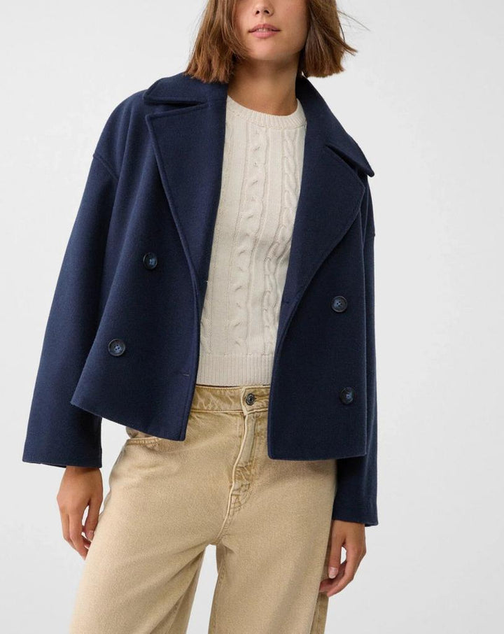 Women's Cropped Trench Coat with Notched Lapel & Buttons | Casual