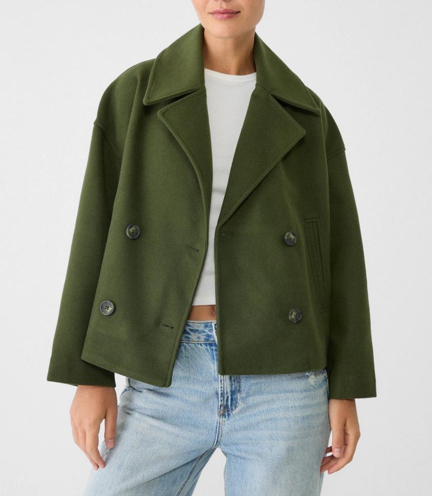 Women's Cropped Trench Coat with Notched Lapel & Buttons | Casual