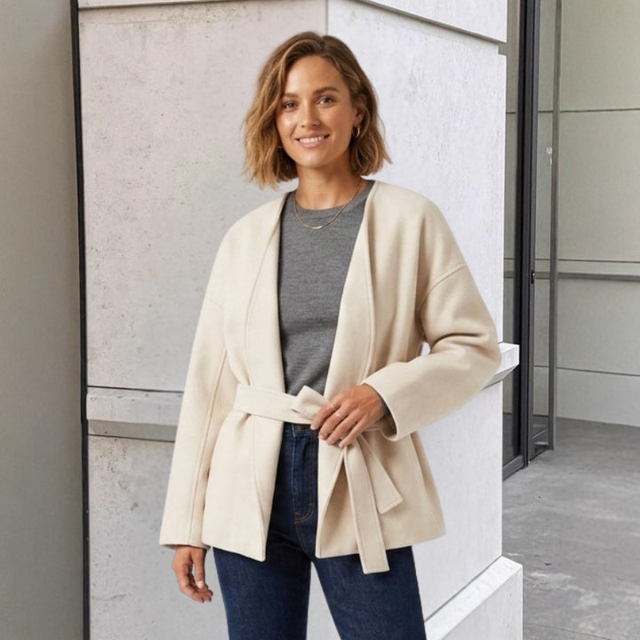Women's Cropped Trench Coat with Tie Belt & V Neckline | Wrap Style