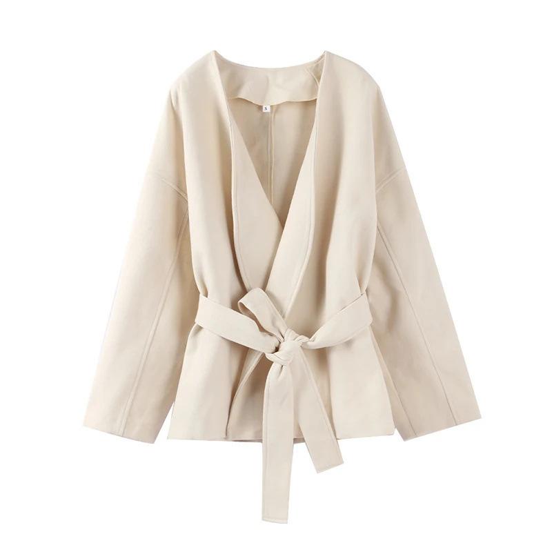 Women's Cropped Trench Coat with Tie Belt & V Neckline | Wrap Style