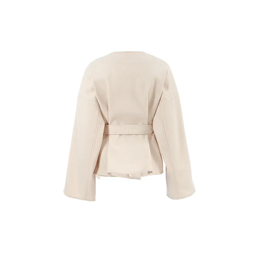 Women's Cropped Trench Coat with Tie Belt & V Neckline | Wrap Style