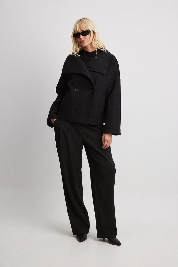 Women's Cropped Trench Coat with Wide Lapel & Double Breasted | Oversized