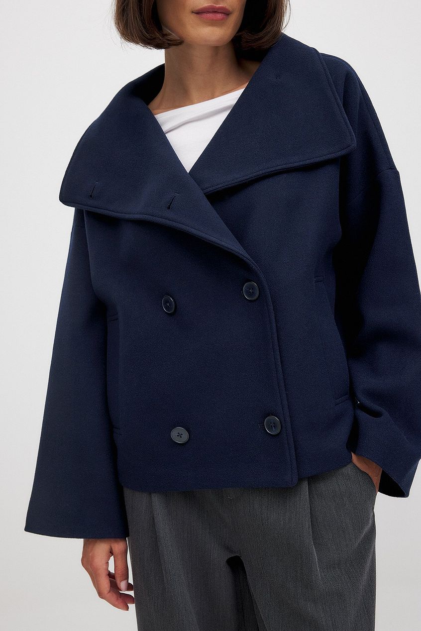 Women's Cropped Trench Coat with Wide Lapel & Double Breasted | Oversized
