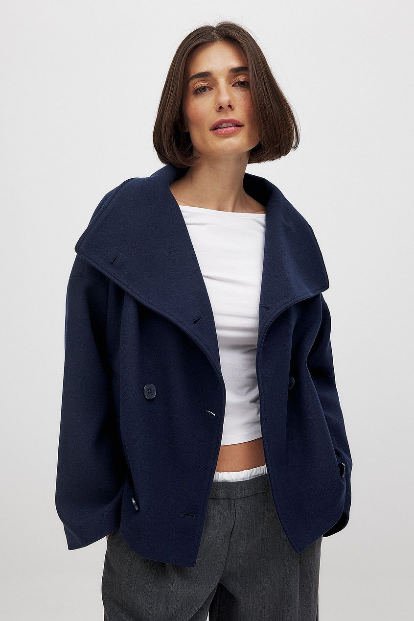 Women's Cropped Trench Coat with Wide Lapel & Double Breasted | Oversized