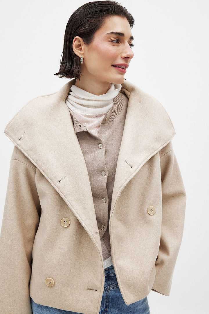 Women's Cropped Trench Coat with Wide Lapel & Double Breasted | Oversized