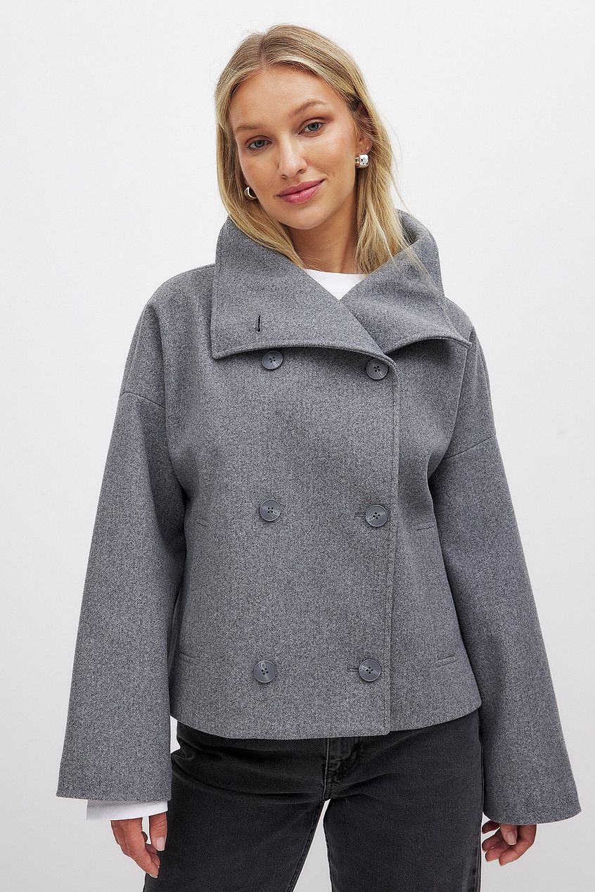 Women's Cropped Trench Coat with Wide Lapel & Double Breasted | Oversized