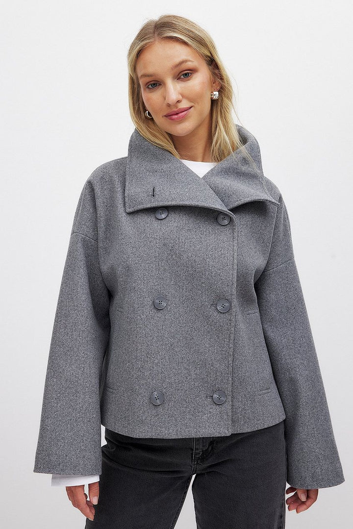 Women's Cropped Trench Coat with Wide Lapel & Double Breasted | Oversized