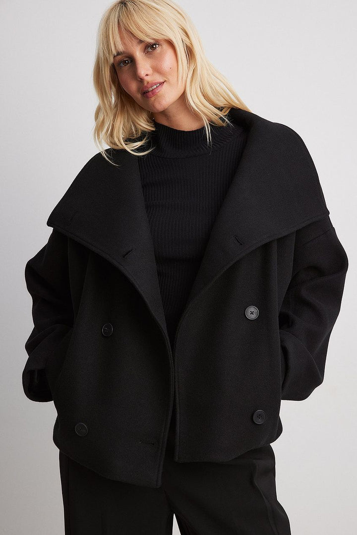 Women's Cropped Trench Coat with Wide Lapel & Double Breasted | Oversized