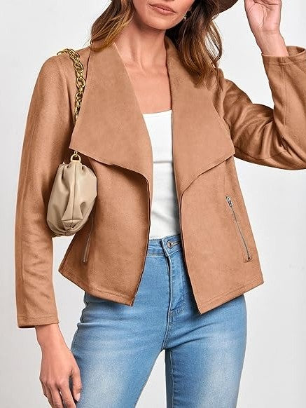 Women's Cropped Trench Coat with Wide Lapel & Zip Pockets | Casual