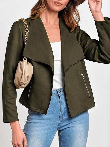 Women's Cropped Trench Coat with Wide Lapel & Zip Pockets | Casual