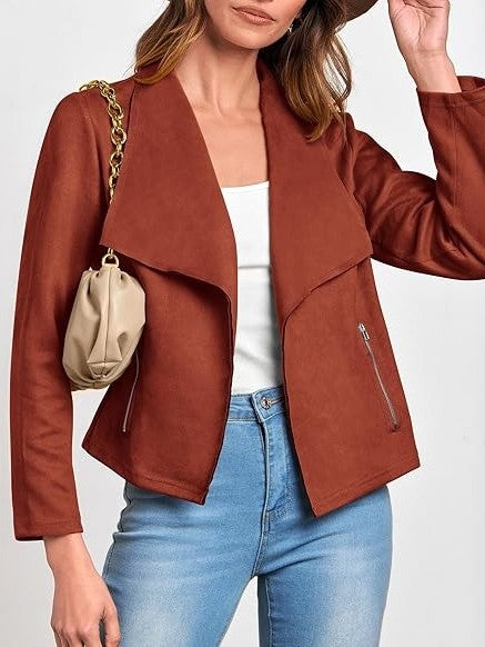 Women's Cropped Trench Coat with Wide Lapel & Zip Pockets | Casual