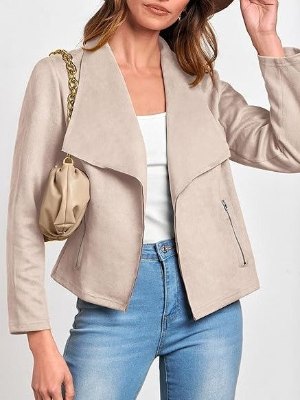 Women's Cropped Trench Coat with Wide Lapel & Zip Pockets | Casual