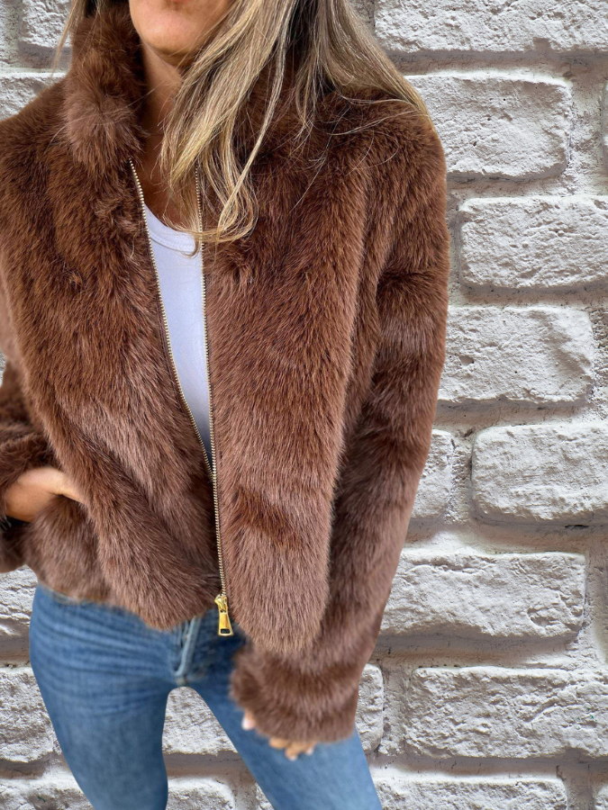 Women's Cropped Winter Jacket with Stand Collar | Fluffy