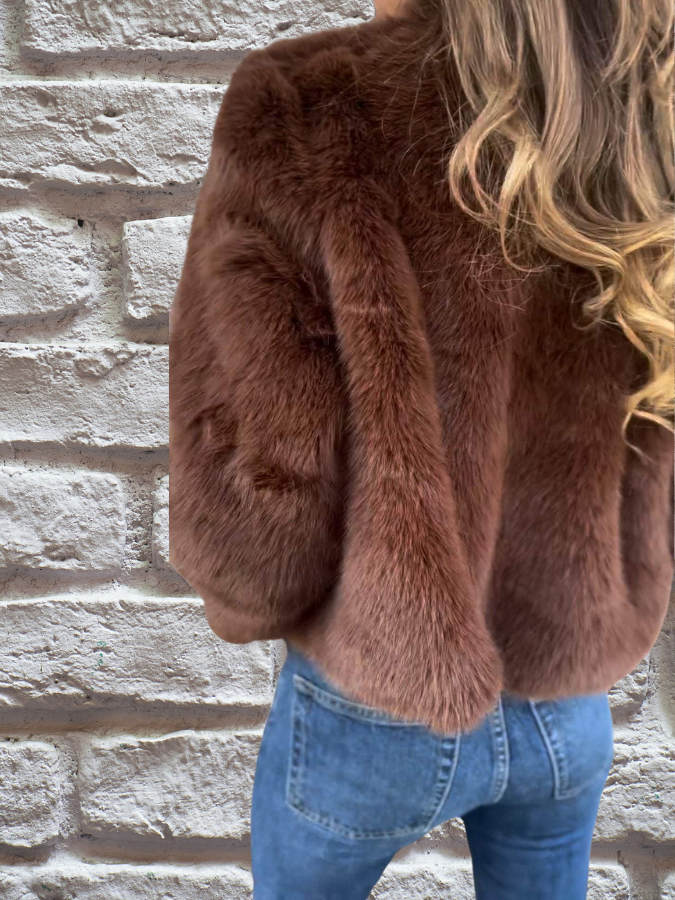Women's Cropped Winter Jacket with Stand Collar | Fluffy