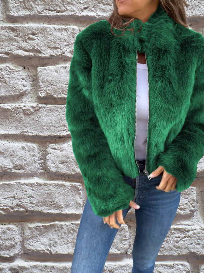 Women's Cropped Winter Jacket with Stand Collar | Fluffy