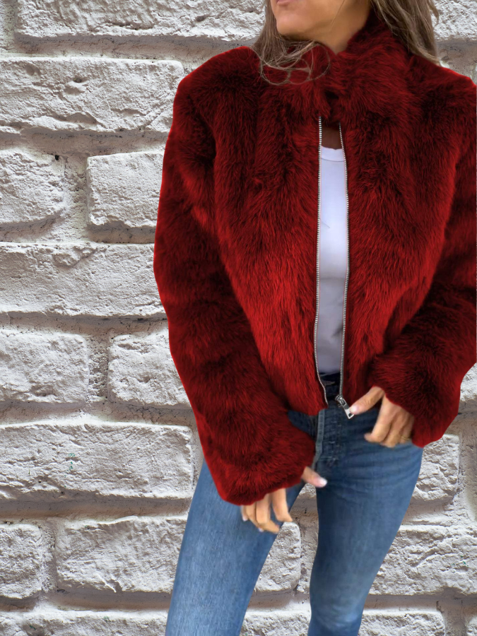 Women's Cropped Winter Jacket with Stand Collar | Fluffy